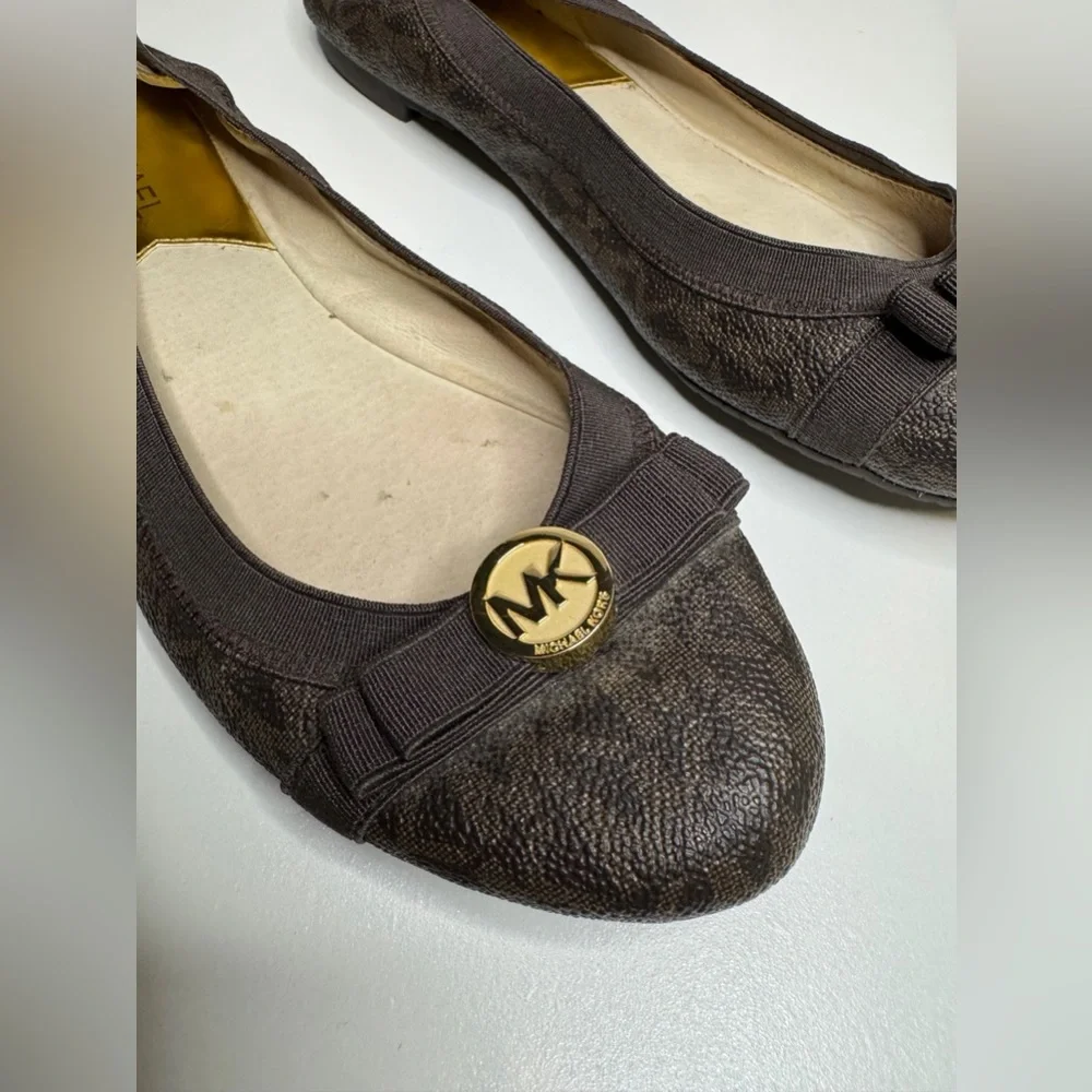 Michael Kors Fulton Logo Ballet Flats Brown MK Signature Women’s 7.5 Travel
